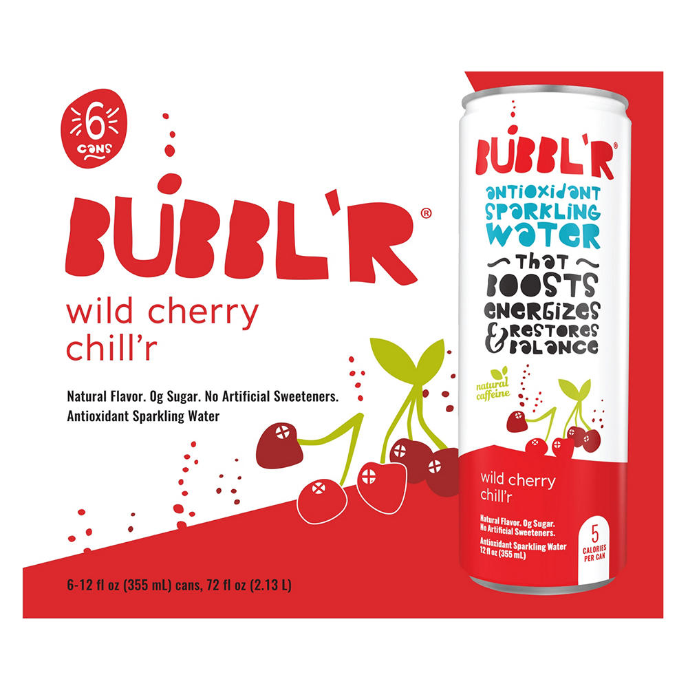 Bubbl'r Antioxidant Sparkling Water 6 pk Cans - Wild Cherry Chill'r, 12 oz
