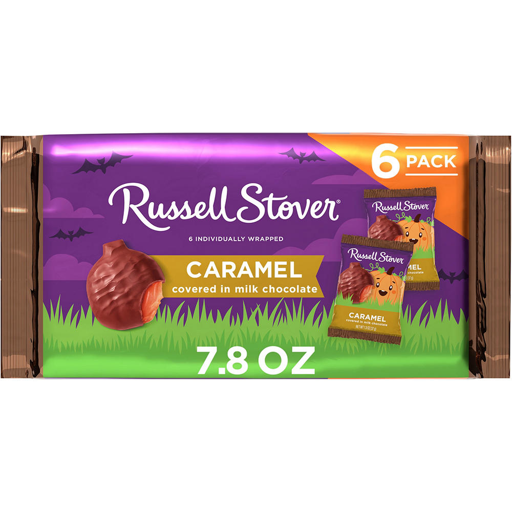 Russell Stover Pumpkins Caramel Milk Chocolate Halloween Candy, 6 pk