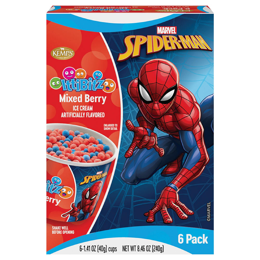 Kemps IttiBitz Spider-Man Mixed Berry Ice Cream Cups, 6 ct