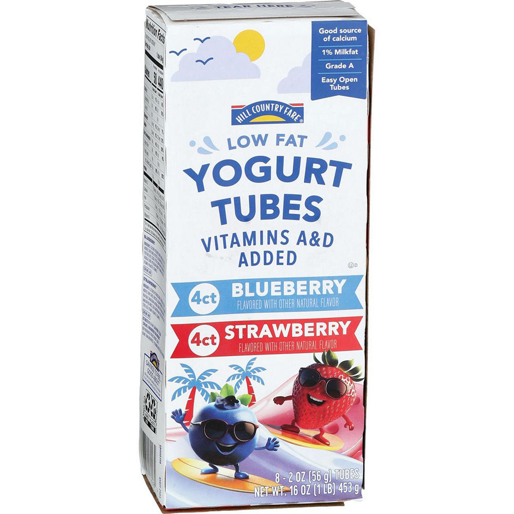 Hill Country Fare Low Fat Yogurt Tubes - Strawberry & Blueberry, 8 ct