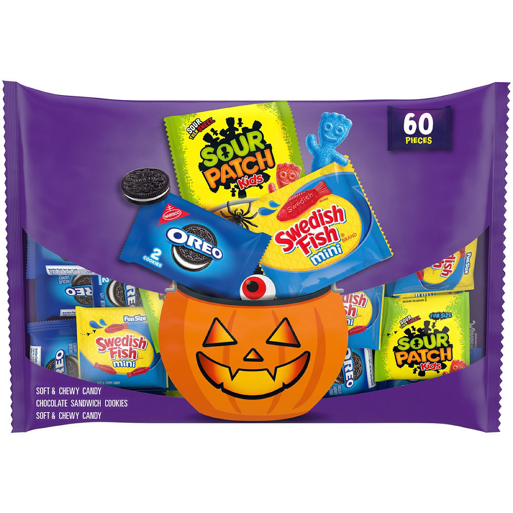 Sour Patch Kids, Swedish Fish & Oreo Assorted Halloween Candy, 60 pc