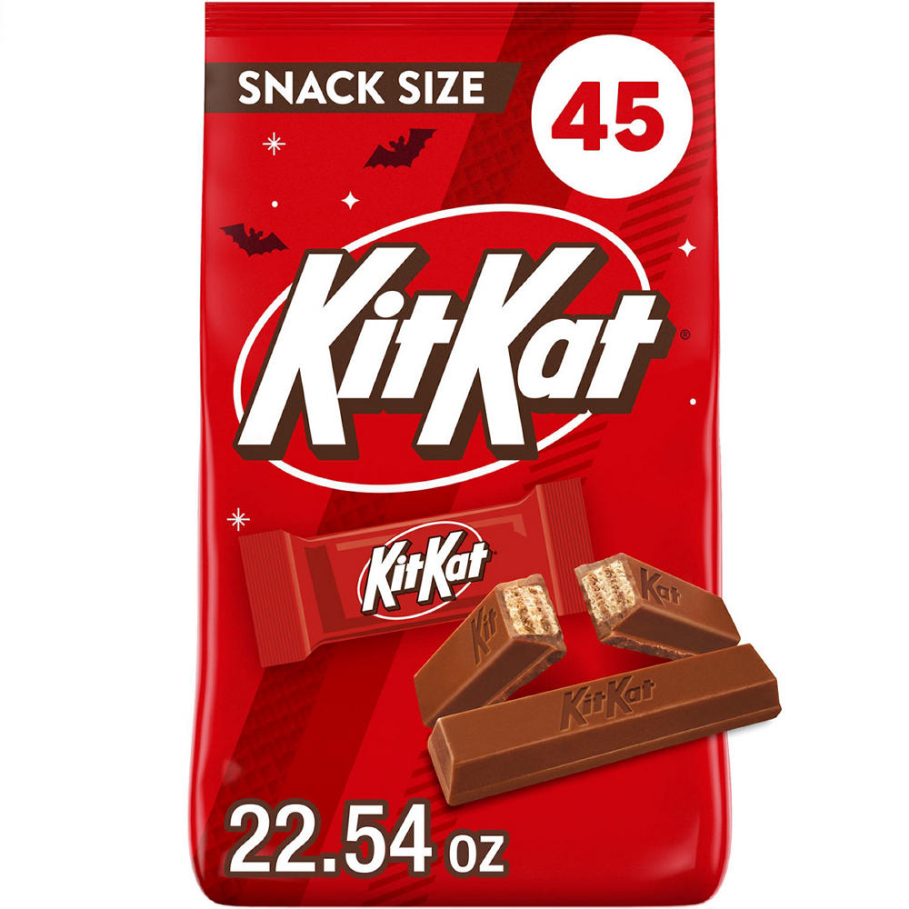 Kit Kat Milk Chocolate Wafer Snack Size Halloween Candy Bag, 45 pc