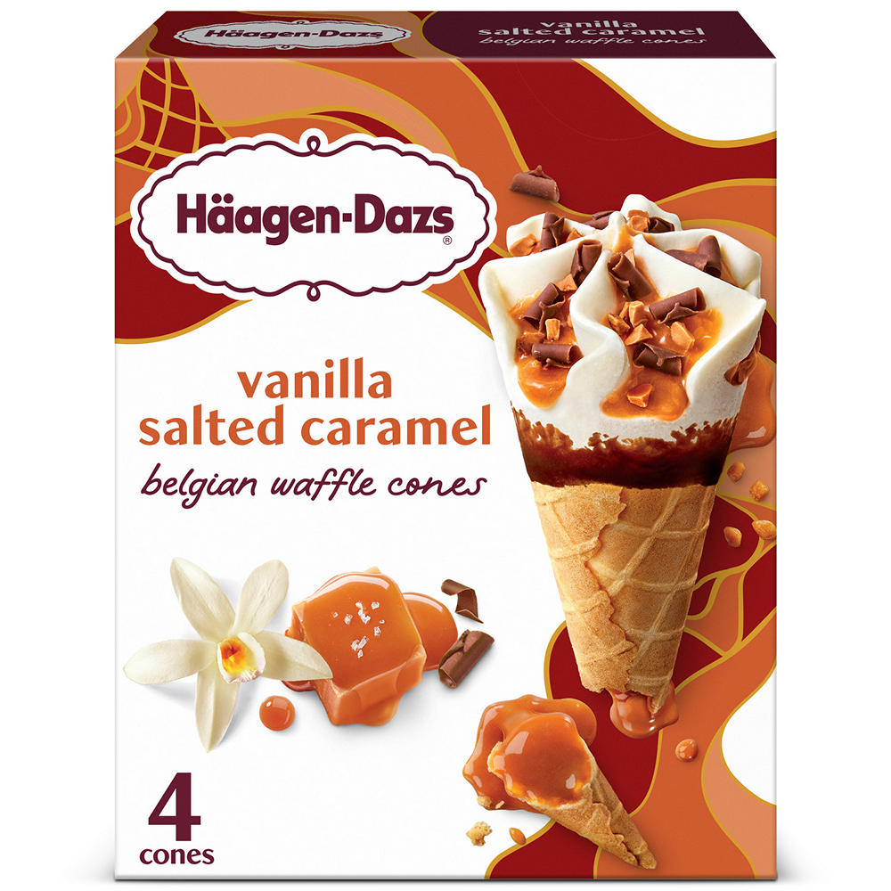 Häagen-Dazs Vanilla Salted Caramel Belgian Waffle Ice Cream Cones, 4 ct