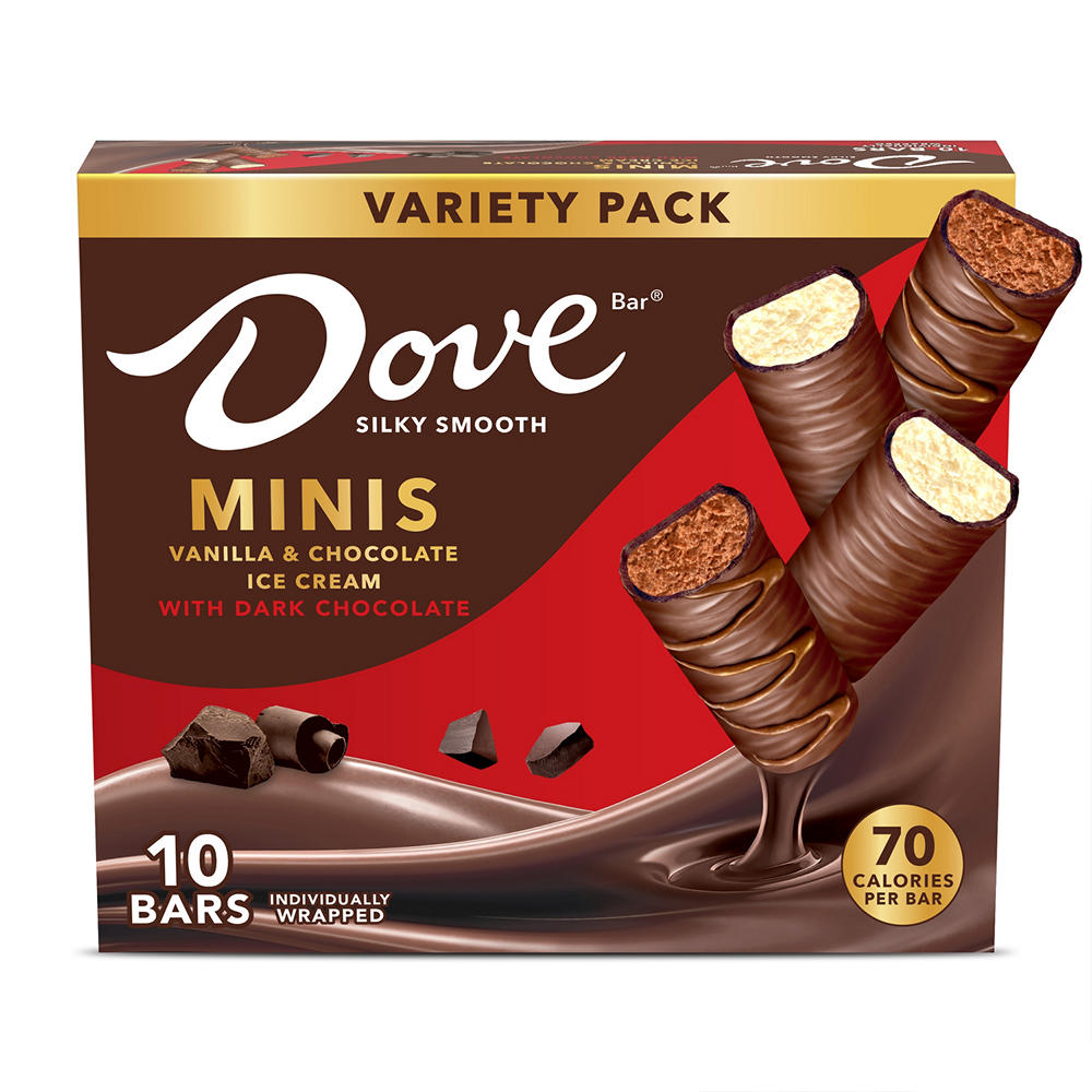 Dove Minis Ice Cream Bars Variety Pack - Vanilla & Chocolate, 10 ct