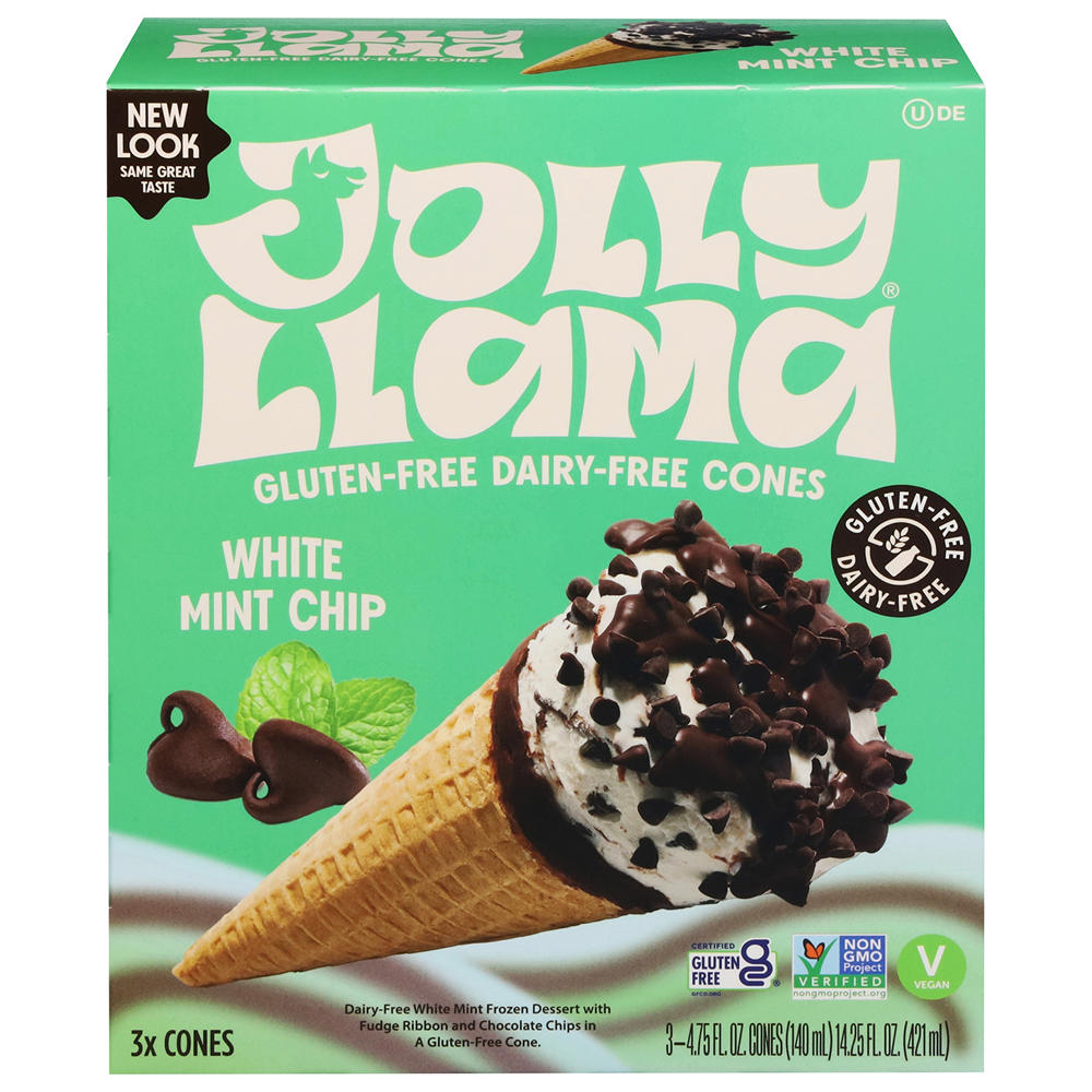Jolly Llama White Mint Chip Gluten & Dairy Free Cones, 3 ct