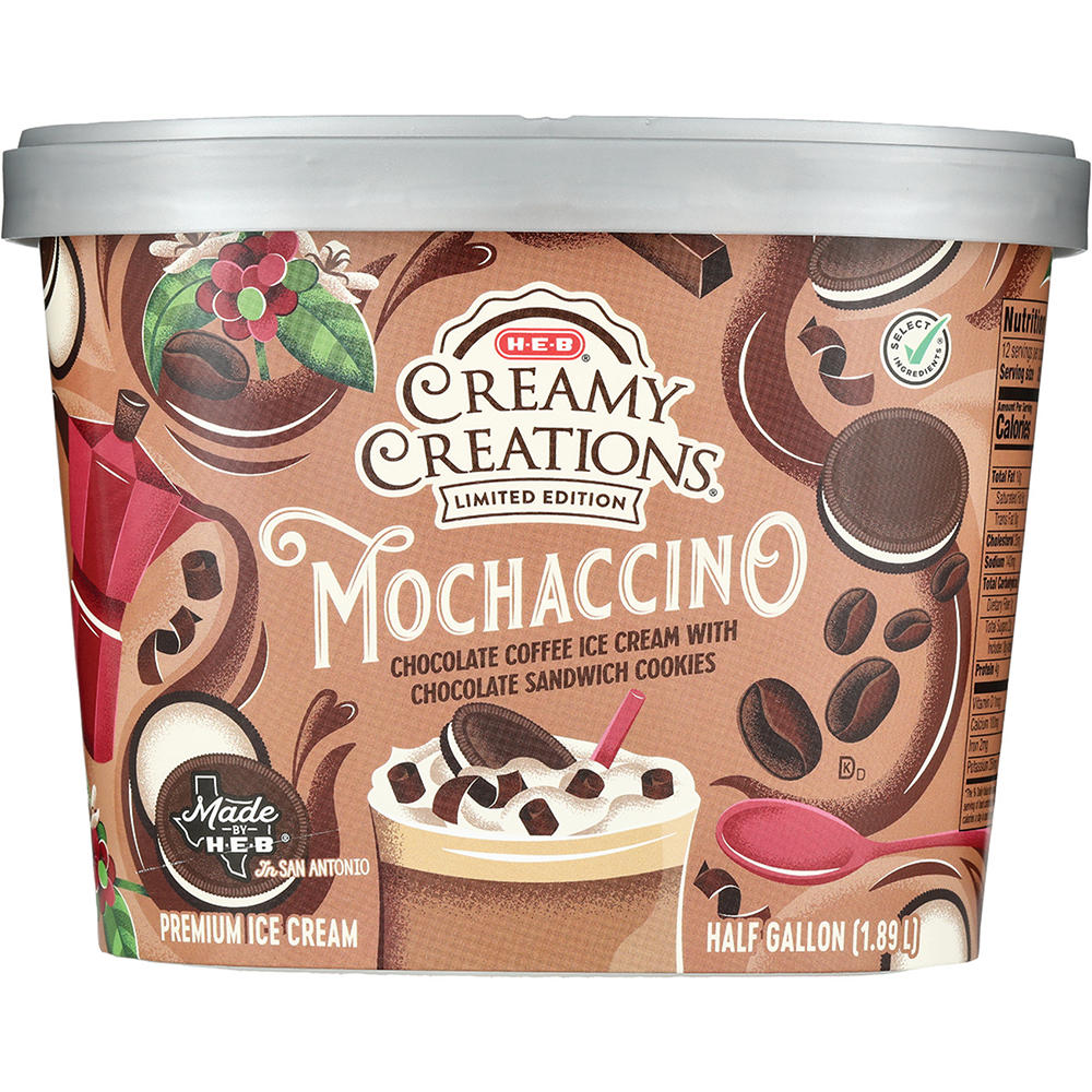H-E-B Creamy Creations Mochaccino Ice Cream, 1/2 gal