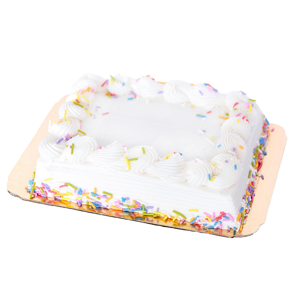 Baker Maid White Buttercream Sprinkle Birthday Cake, 1/8 Sheet