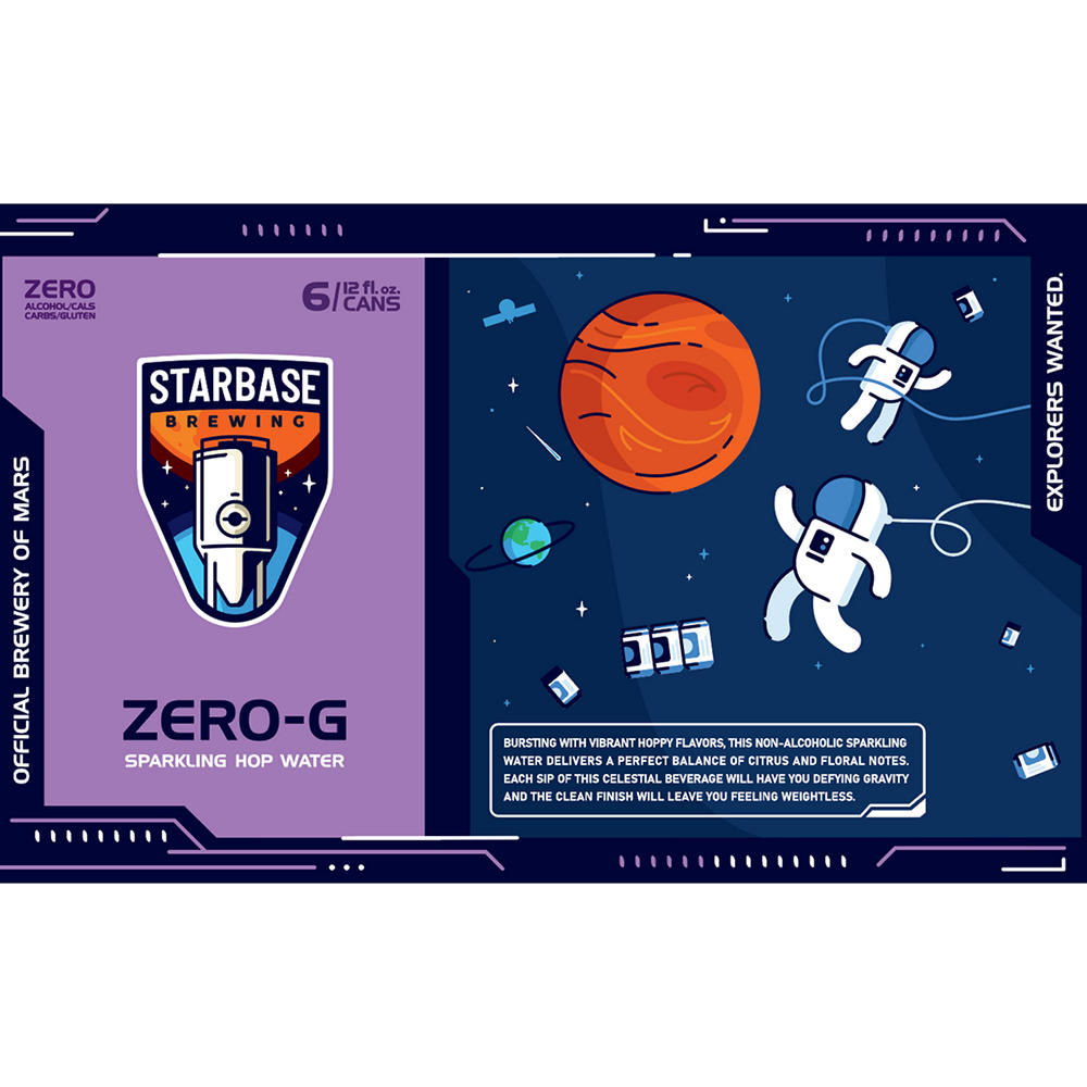 Starbase Brewing Non Alcoholic Zero G Sparkling Hop Water Craft Beer 6 pk Cans, 12 oz
