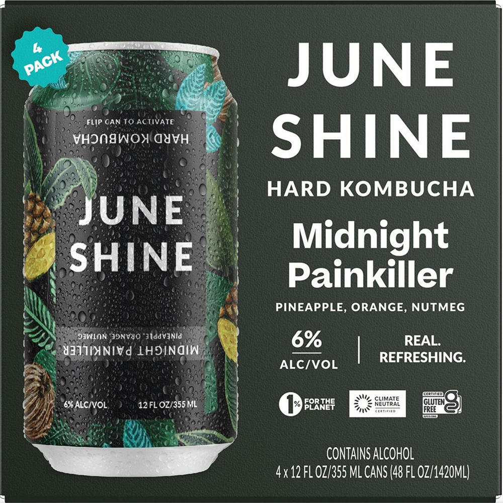 June Shine Midnight Painkiller Hard Kombucha - Pineapple Orange & Nutmeg 4 pk Cans, 12 oz