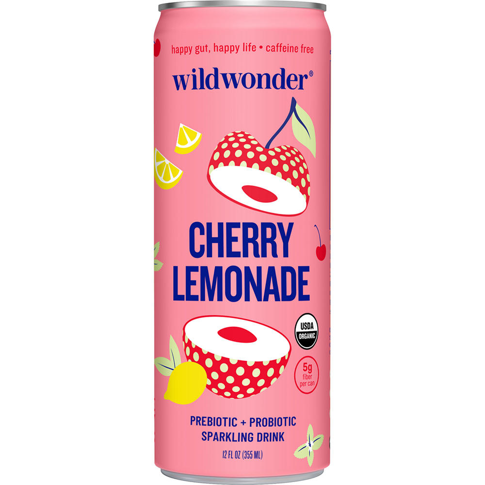 wildwonder Cherry Lemonade Prebiotic + Probiotic Sparkling Drink, 12 oz
