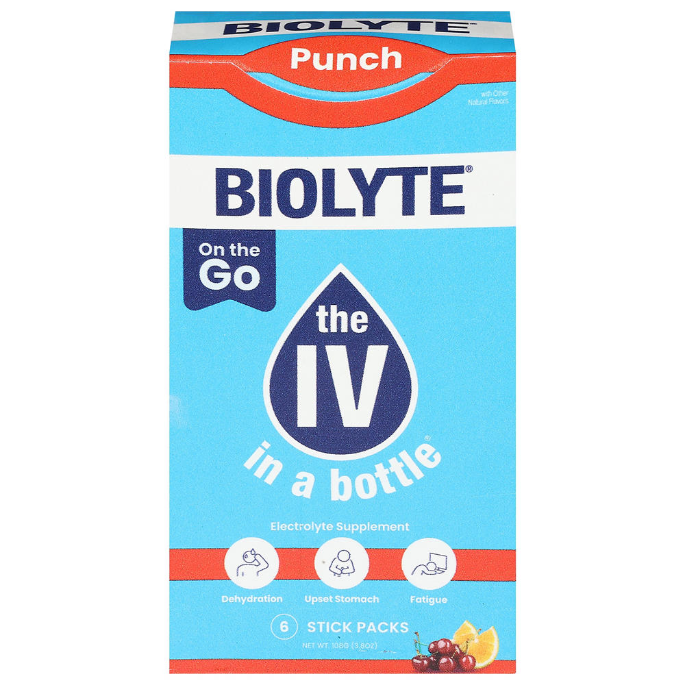 BIOLYTE IV in a Bottle Electrolyte Drink Mix Sticks - Fruit Punch, 6 ct