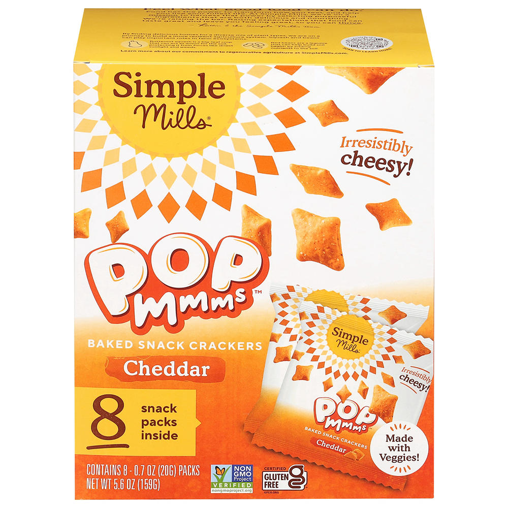 Simple Mills Pop Mmms Baked Snack Cracker 0.7 oz Packets - Cheddar, 8 oz
