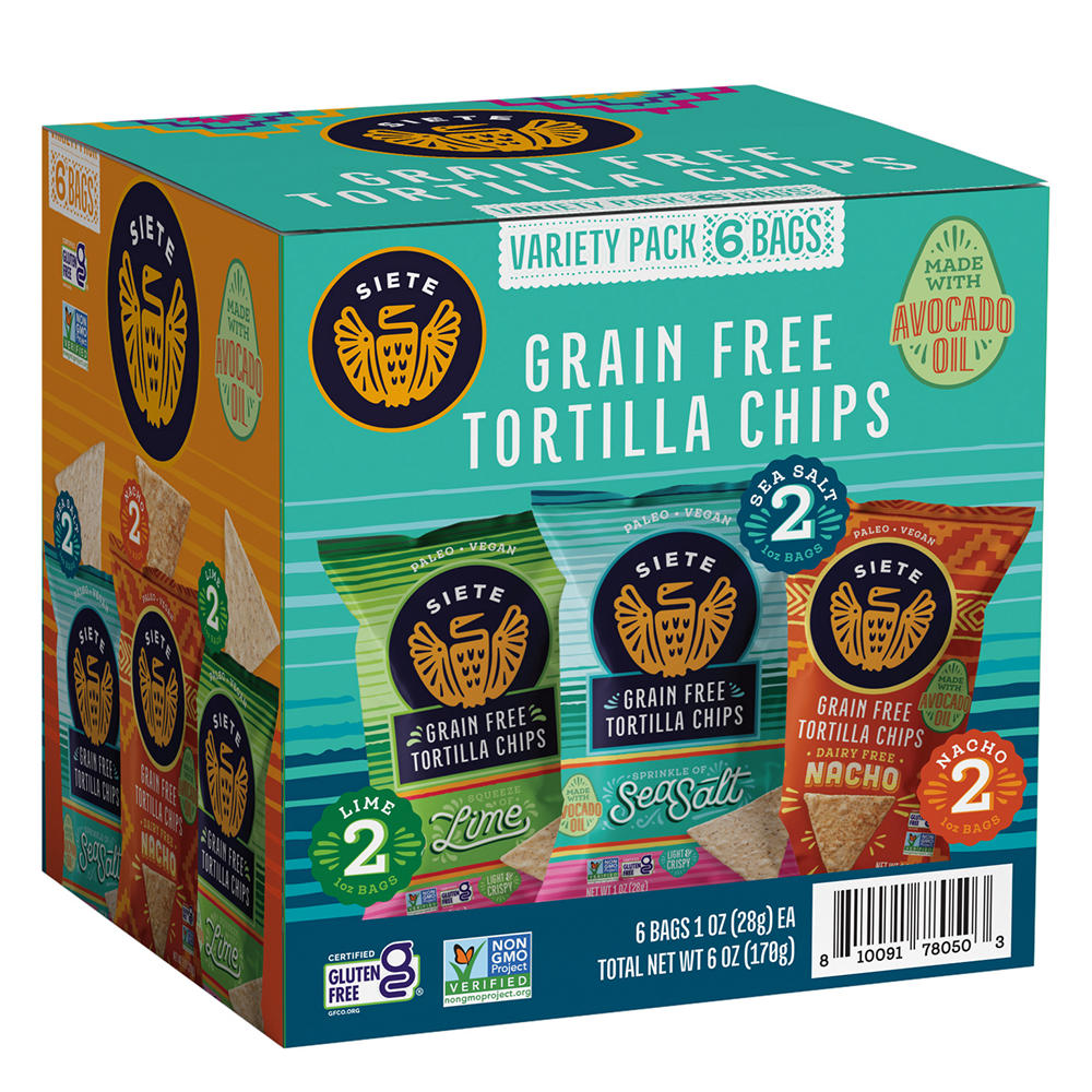Siete Grain Free Tortilla Chips Variety Pack 1 oz Bags, 6 ct