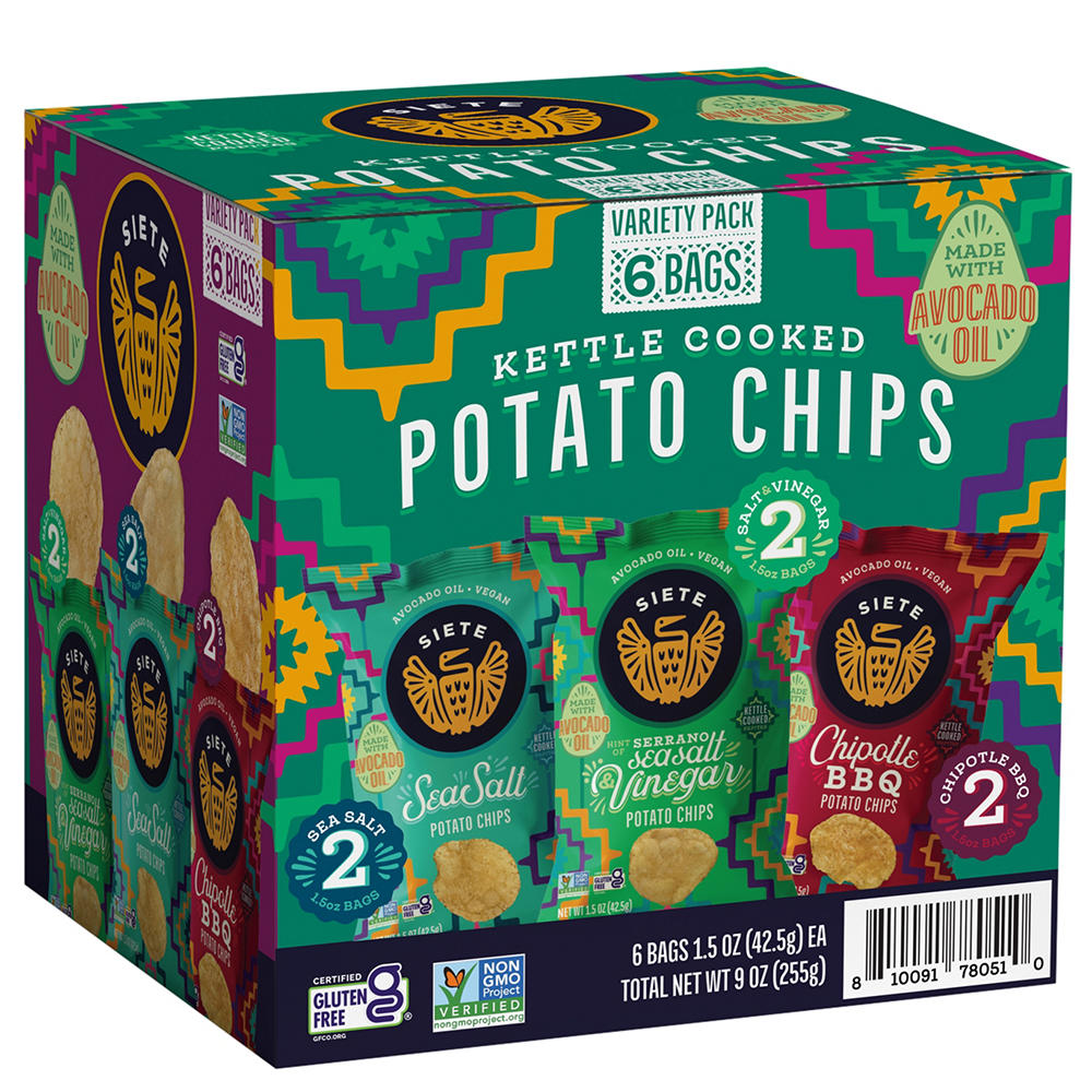Siete Kettle Cooked Potato Chips Variety Pack 1.5 oz Bags, 6 ct