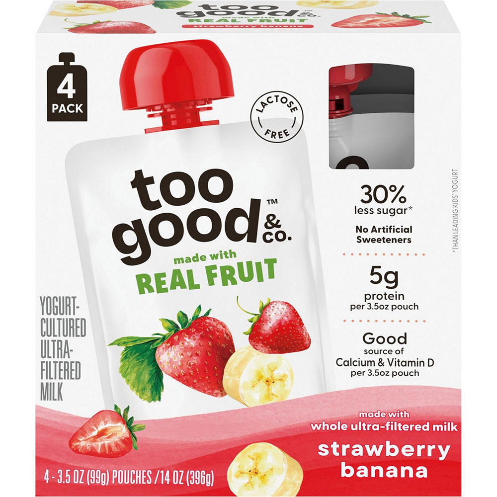 Too Good & Co. Yogurt Pouch - Strawberry Banana, 4 ct