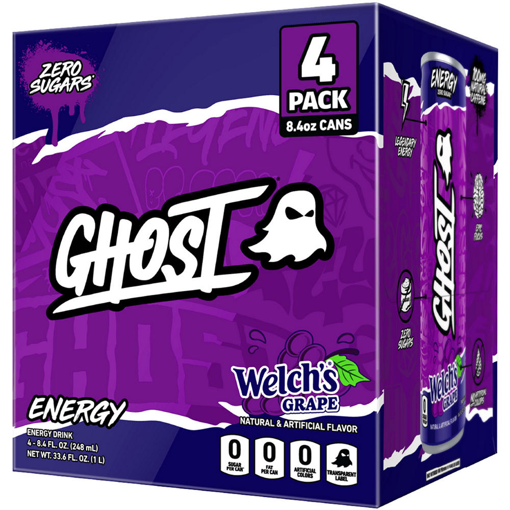 Ghost Zero Sugar Welch's Grape Energy Drink 4 pk Cans, 8.4 oz