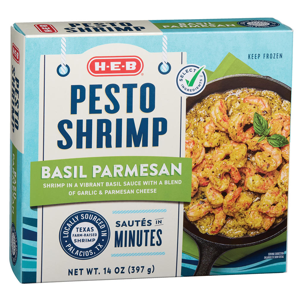 H-E-B Sauced Pesto Shrimp - Basil Parmesan, 14 oz