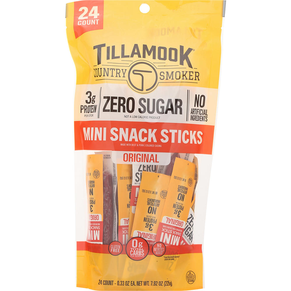 Tillamook Country Smoker Zero Sugar Mini Snack Sticks, 24 ct