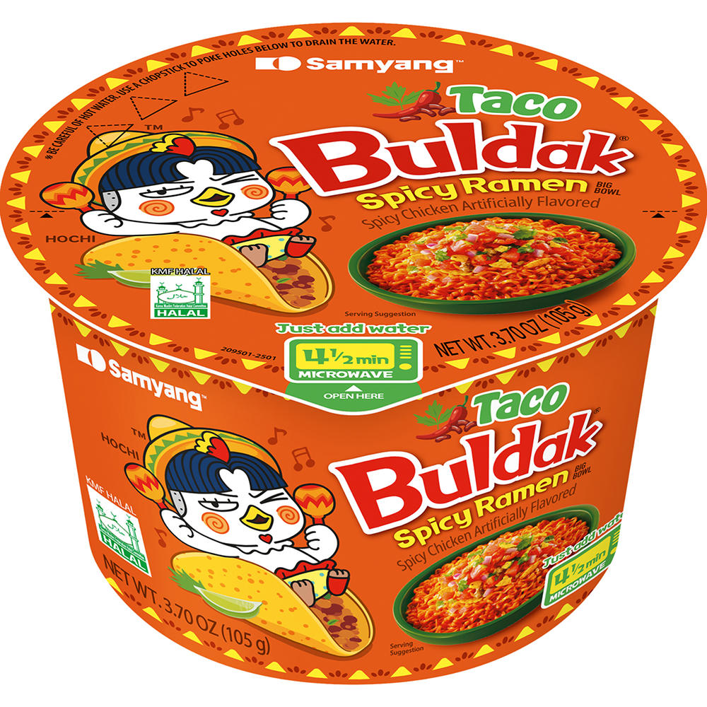 Samyang Taco Buldak Spicy Chicken Ramen Instant Soup Big Bowl, 3.7 oz
