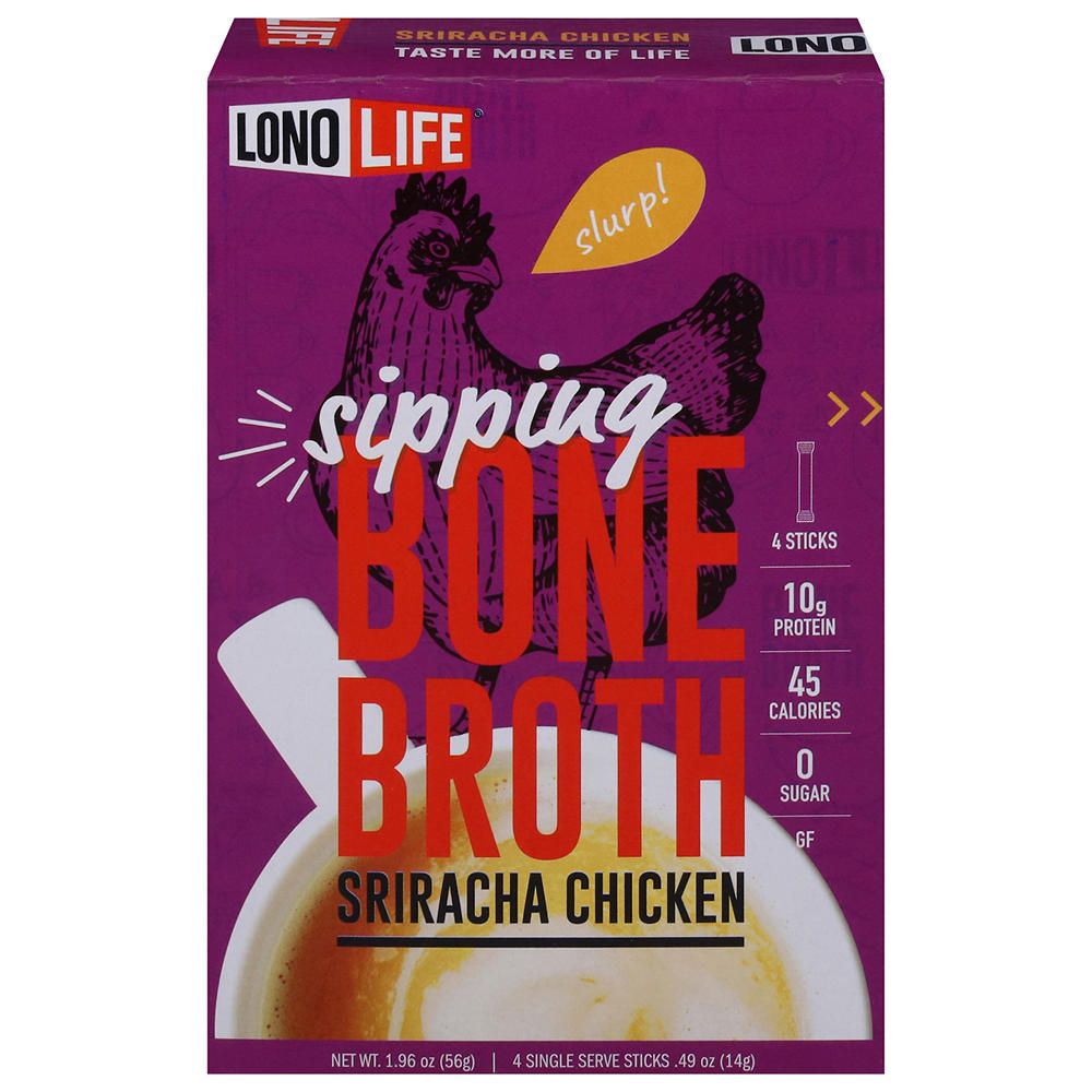 LonoLife Sipping Bone Broth Packets - Sriracha Chicken, 4 ct