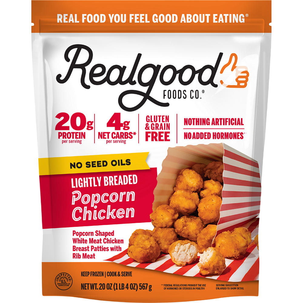 Real Good Foods Co. Frozen Lightly Breaded Popcorn Chicken, 20 oz