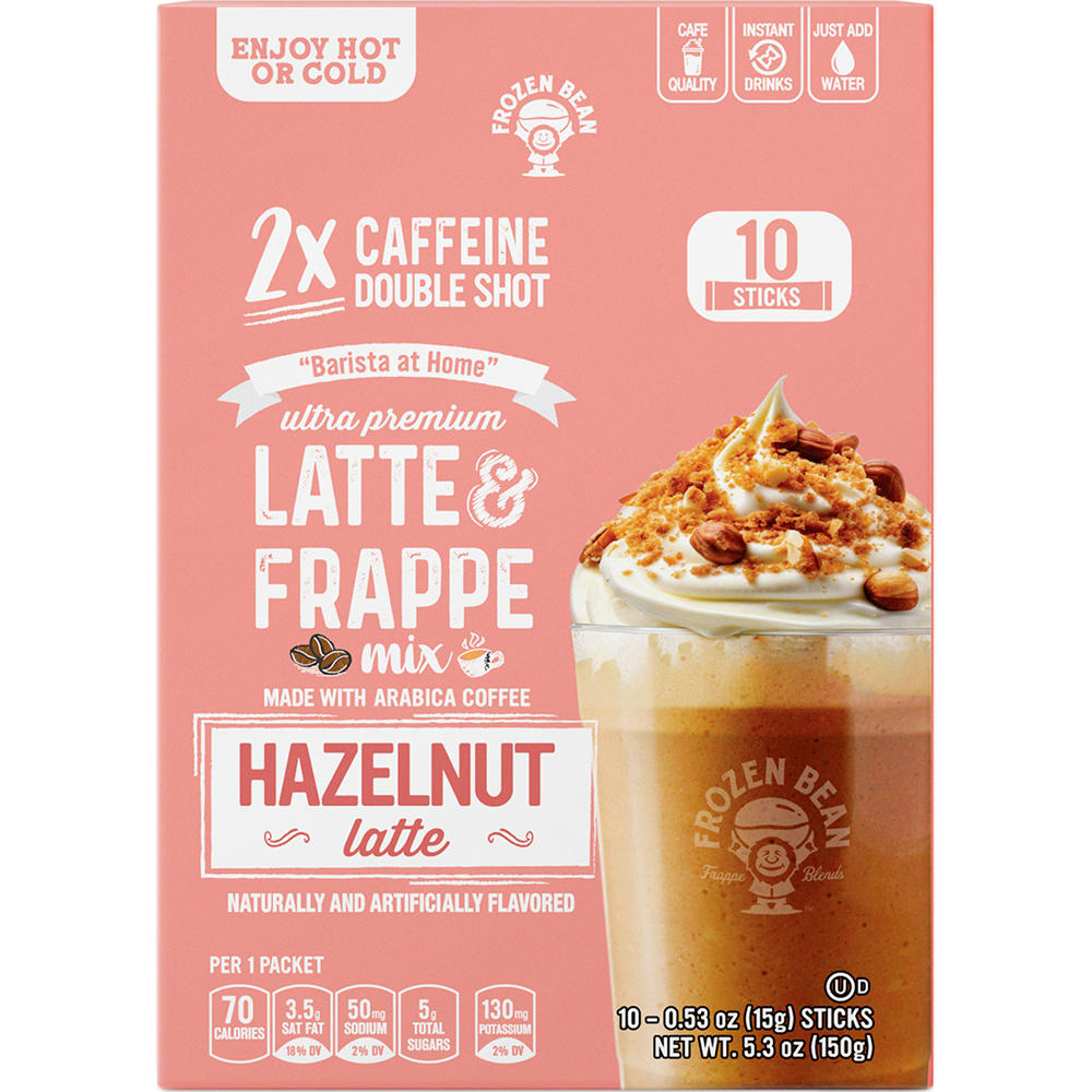 Frozen Bean Latte & Frappe Mix Flavored Coffee Packets - Hazelnut Latte, 10 ct