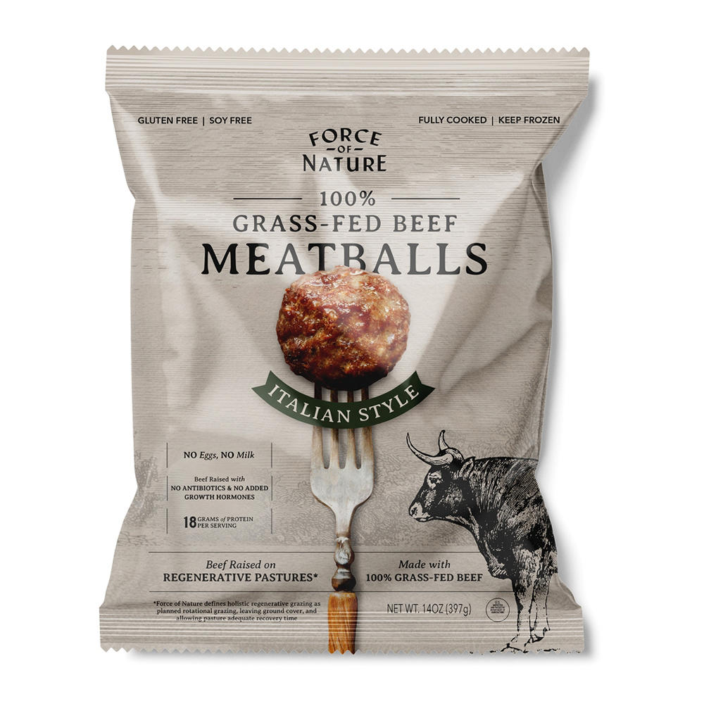 Force of Nature Grass Fed Beef Meatballs Italian Style, 14 oz