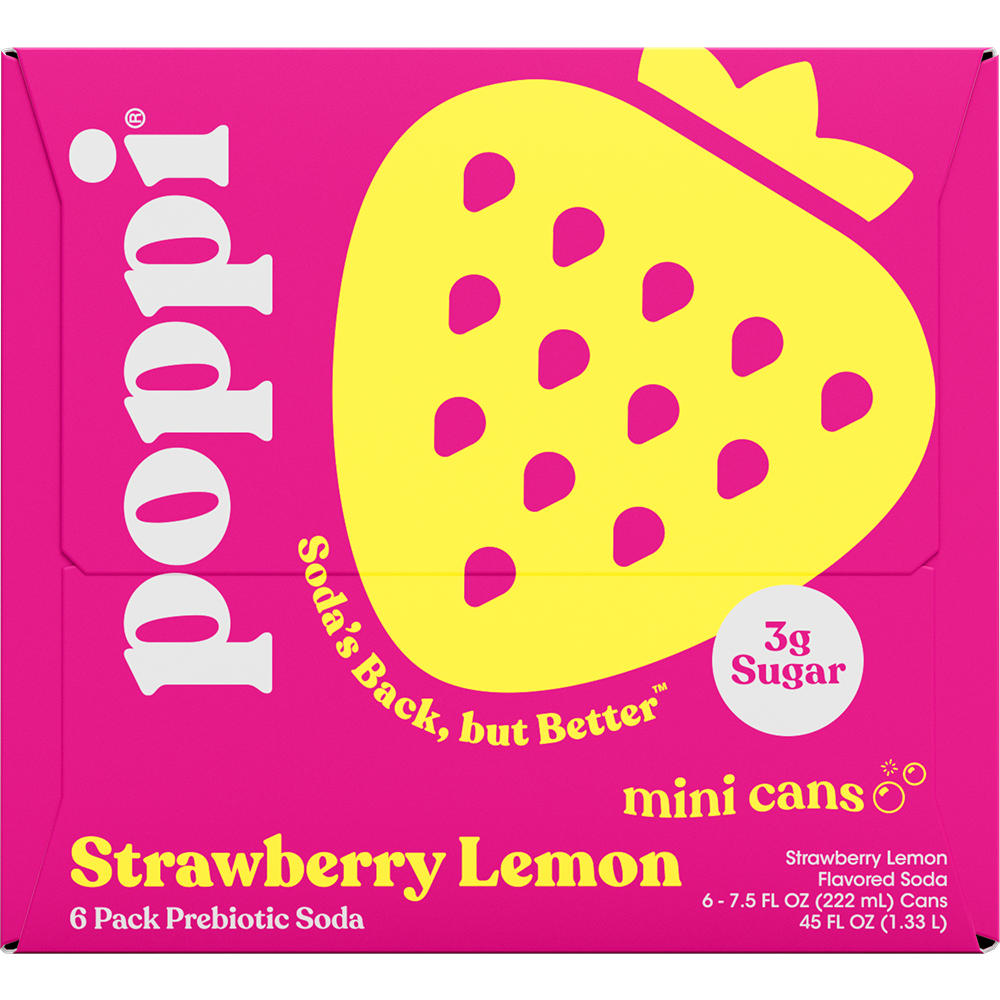 poppi Mini Prebiotic Soda 6 pk Cans - Strawberry Lemon, 7.5 oz