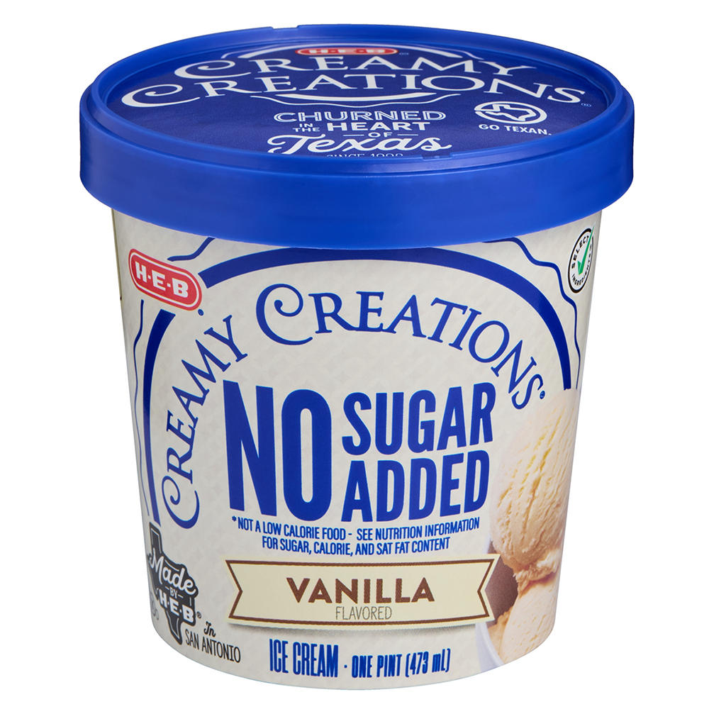 H-E-B Creamy Creations No Sugar Added Vanilla Ice Cream, 1 pt