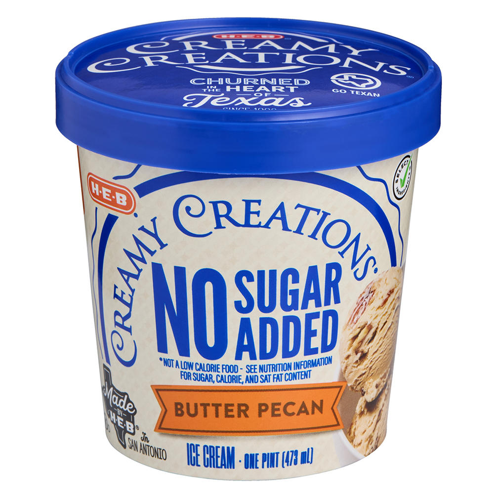 H-E-B Creamy Creations No Sugar Added Butter Pecan Ice Cream, 1 pt