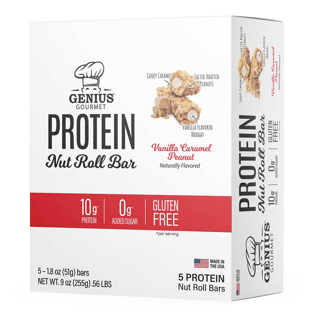Genius Gourmet Vanilla Caramel Peanut Protein Nut Roll Bars, 5 ct