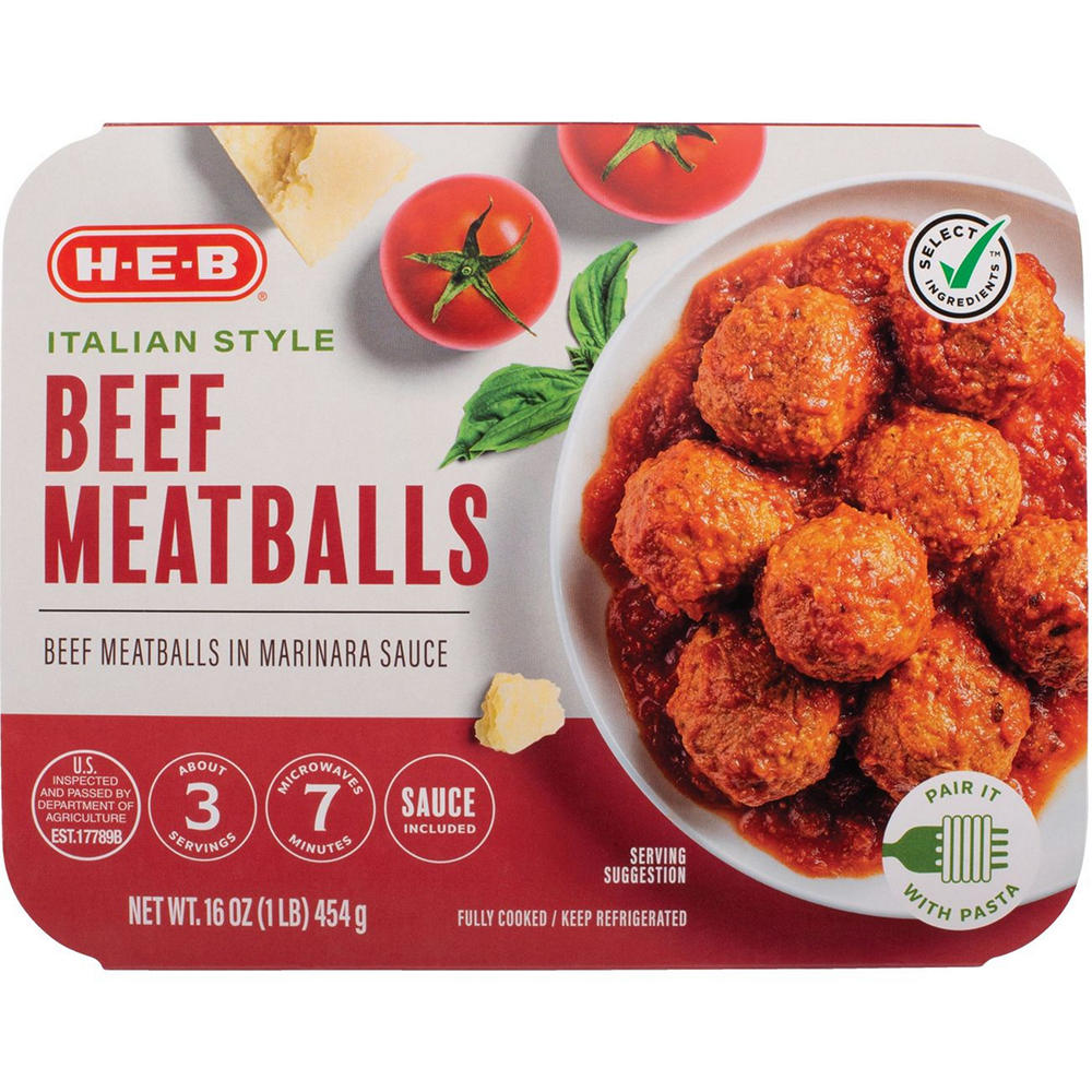 H-E-B Fully Cooked Italian Style Beef Meatballs in Marinara, 16 oz