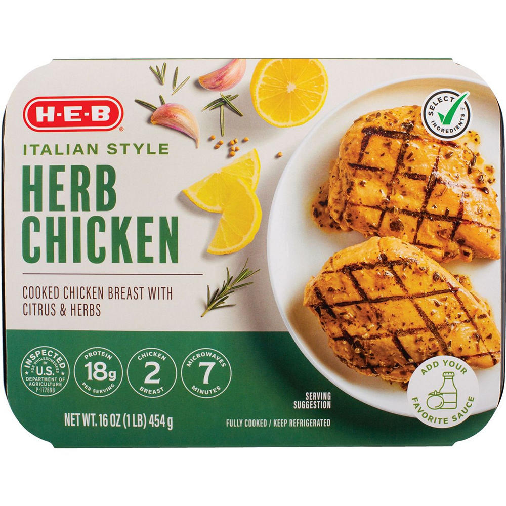 H-E-B Fully Cooked Italian Style Herb Chicken, 16 oz