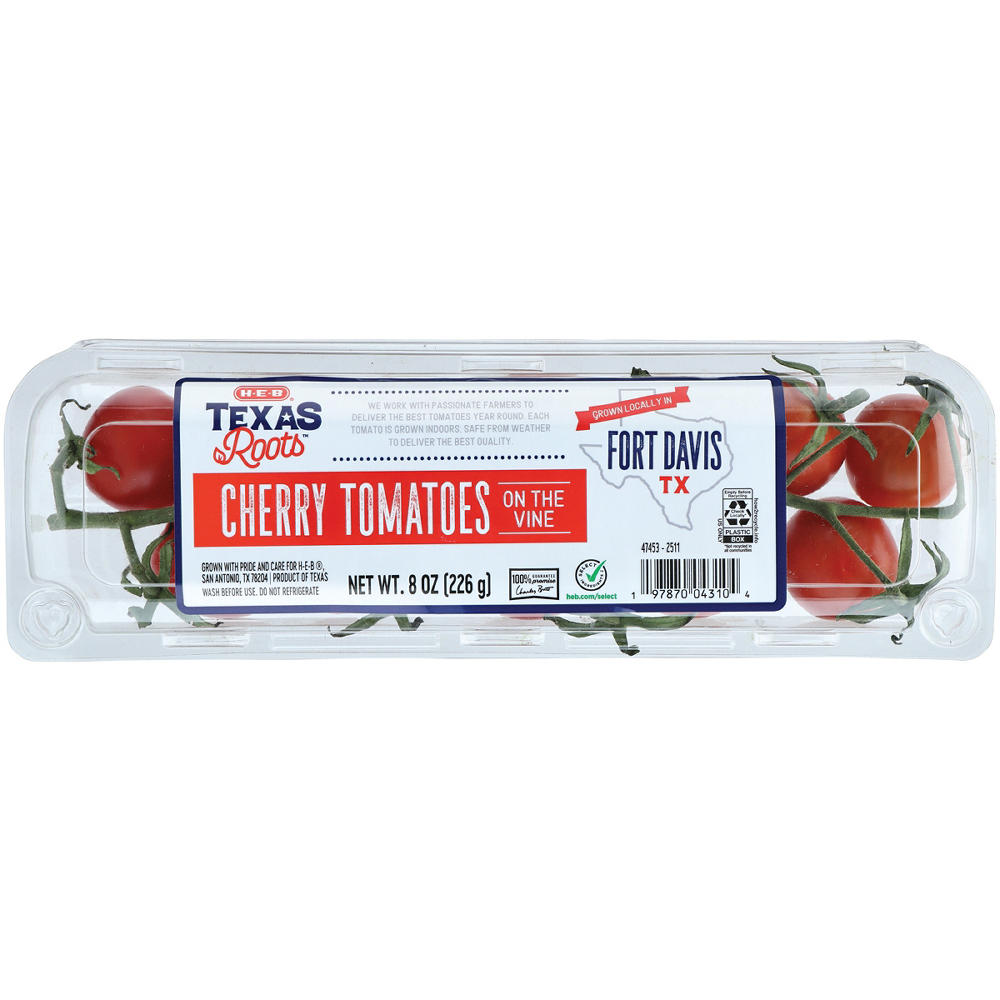 H-E-B Texas Roots Cherry Tomatoes on the Vine, 8 oz