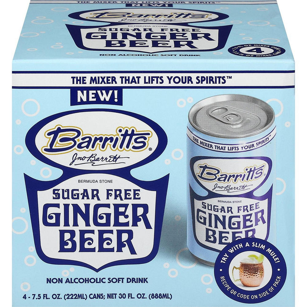 Barritts Sugar Free Ginger Beer 4 pk Cans, 7.5 oz