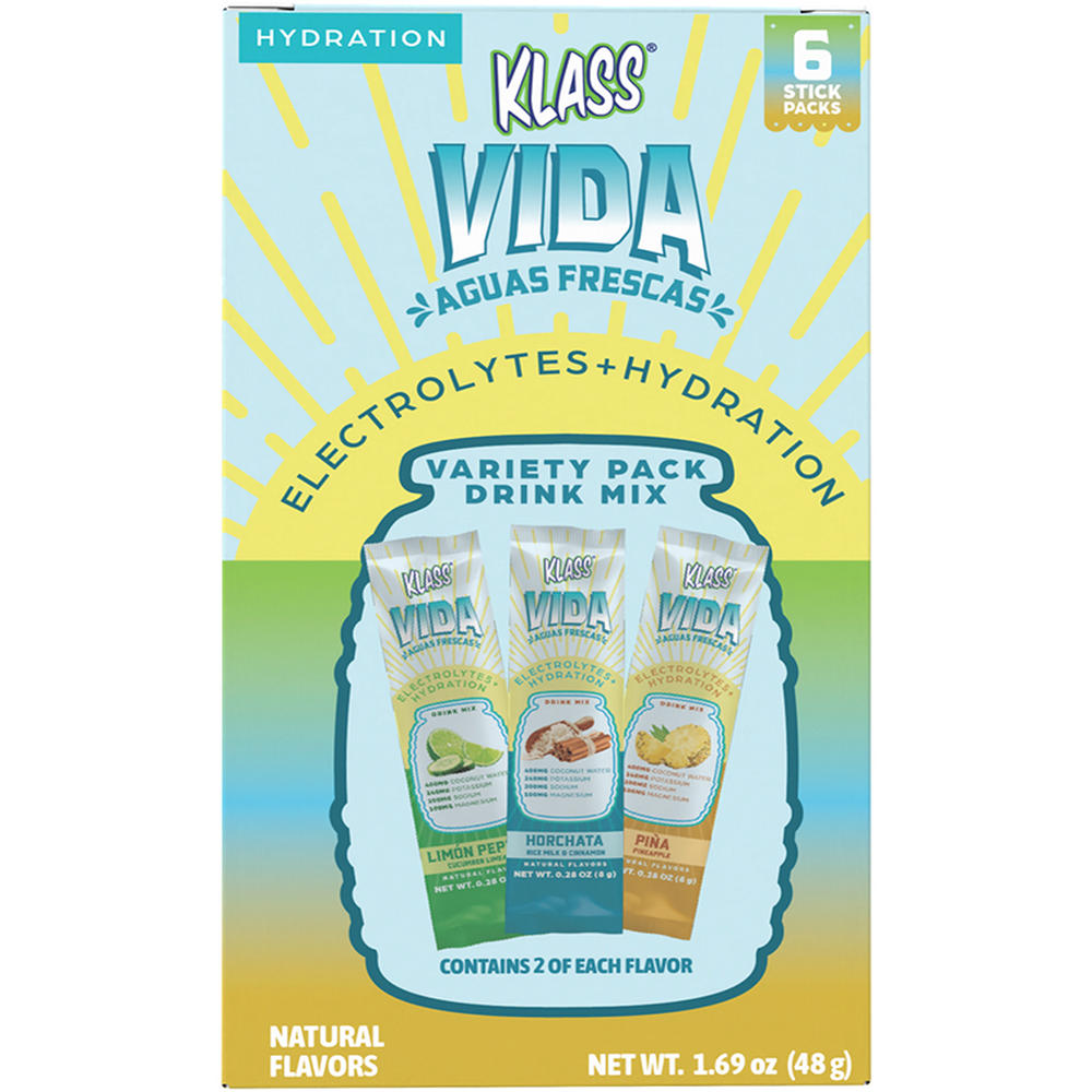 Klass Vida Aguas Frescas Electrolytes + Hydration Drink Mix Sticks - Variety Pack, 6 ct