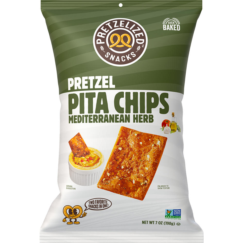 Pretzelized Snacks Pretzel Pita Chips - Mediterranean Herb, 7 oz