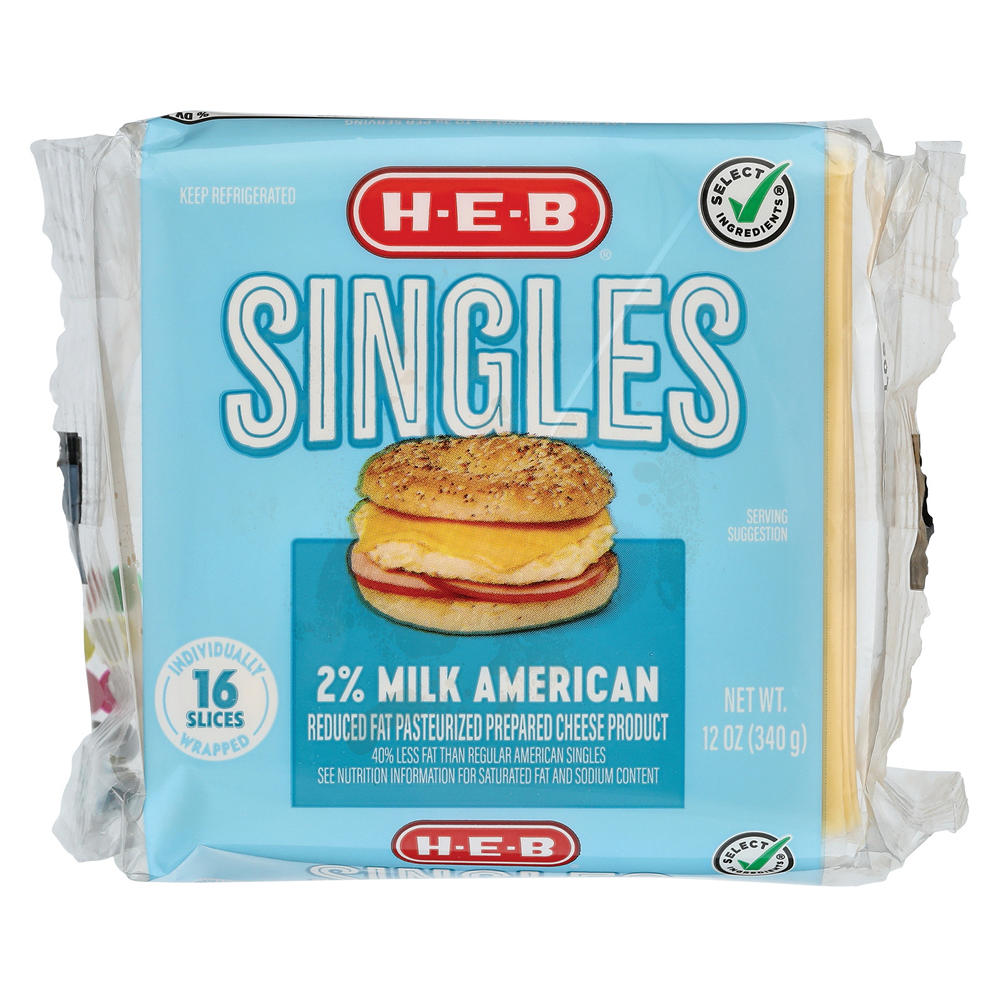 H-E-B American Cheese Singles - 2% Reduced Fat Milk, 12 oz