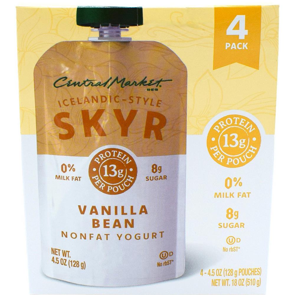 Central Market 13g Protein Skyr Nonfat Yogurt Pouch - Vanilla Bean, 4 ct