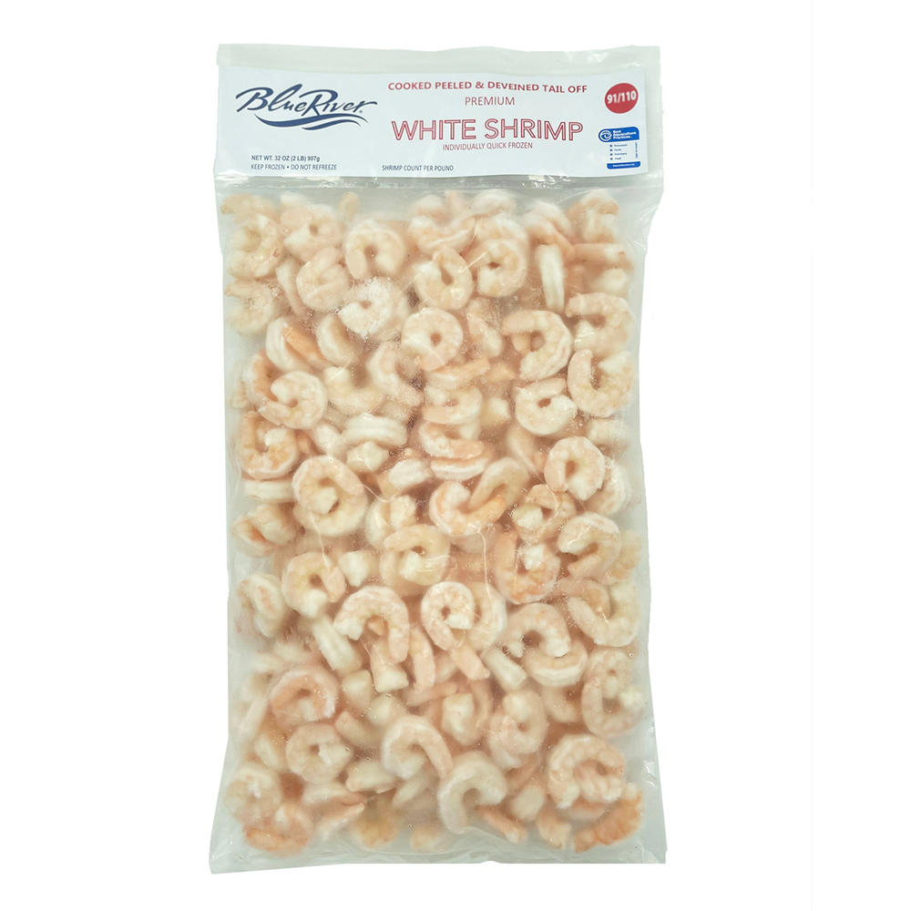 Blue River Frozen Cooked Peeled & Deveined No Tail White Shrimp, 91-100ct, 32 oz