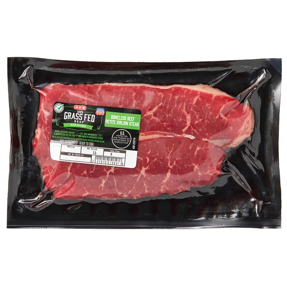 H-E-B Grass Fed Boneless Beef - Petite Sirloin Steak, Avg. 0.5 lb