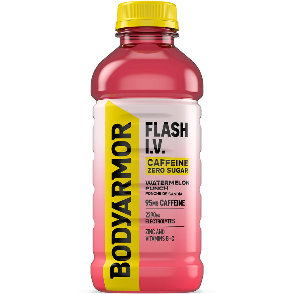 BODYARMOR Flash I.V. Caffeine Zero Sugar Watermelon Punch Electrolyte Beverage, 20 oz