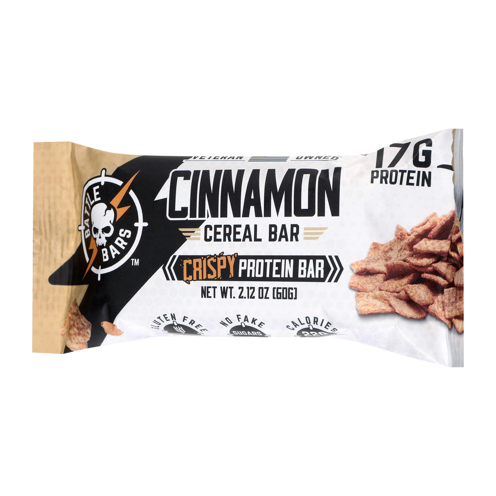 Battle Bars Cinnamon Cereal Protein Bar Gluten Free - 17g Protein, 2.12 oz