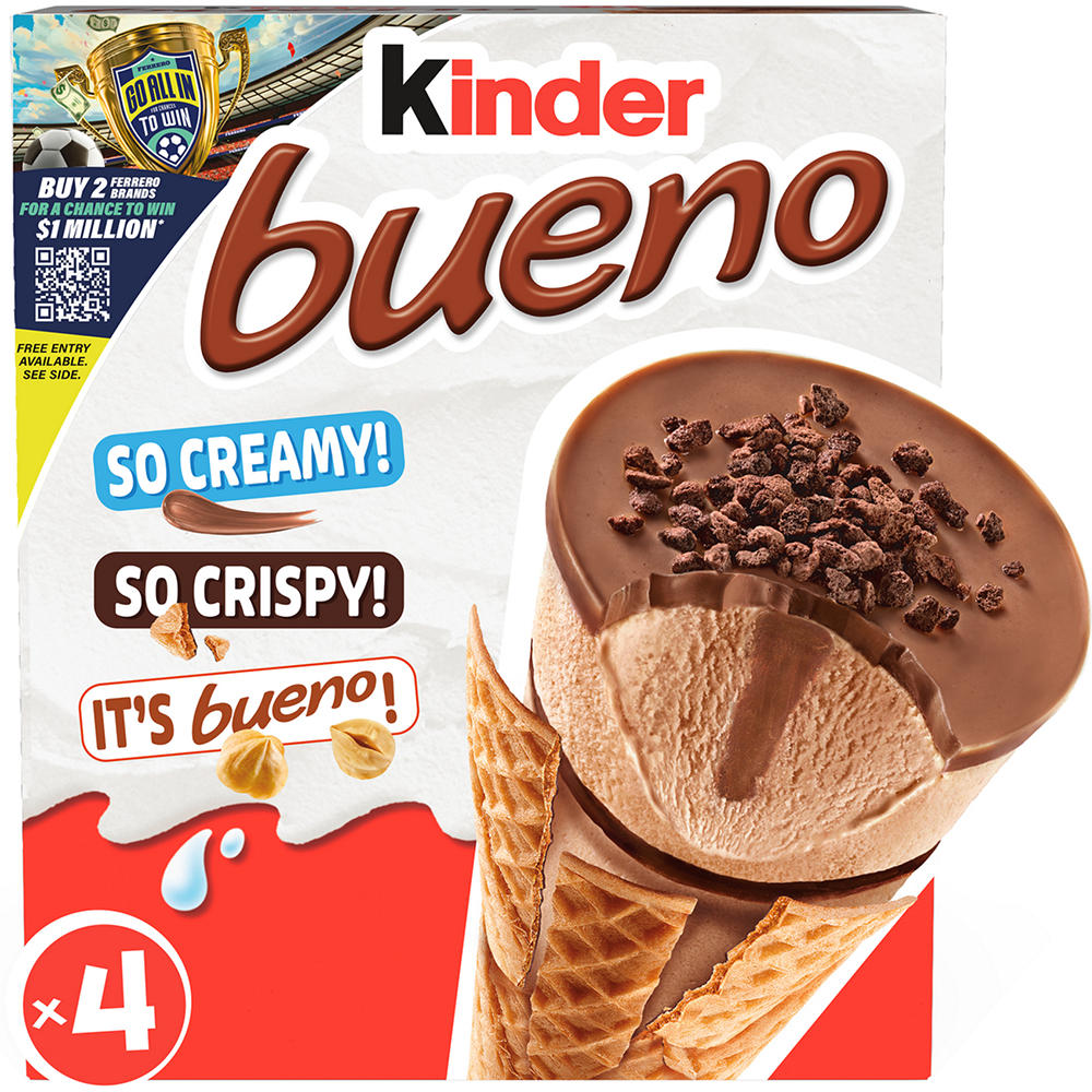 Kinder Bueno Frozen Dairy Dessert Cones, 4 ct