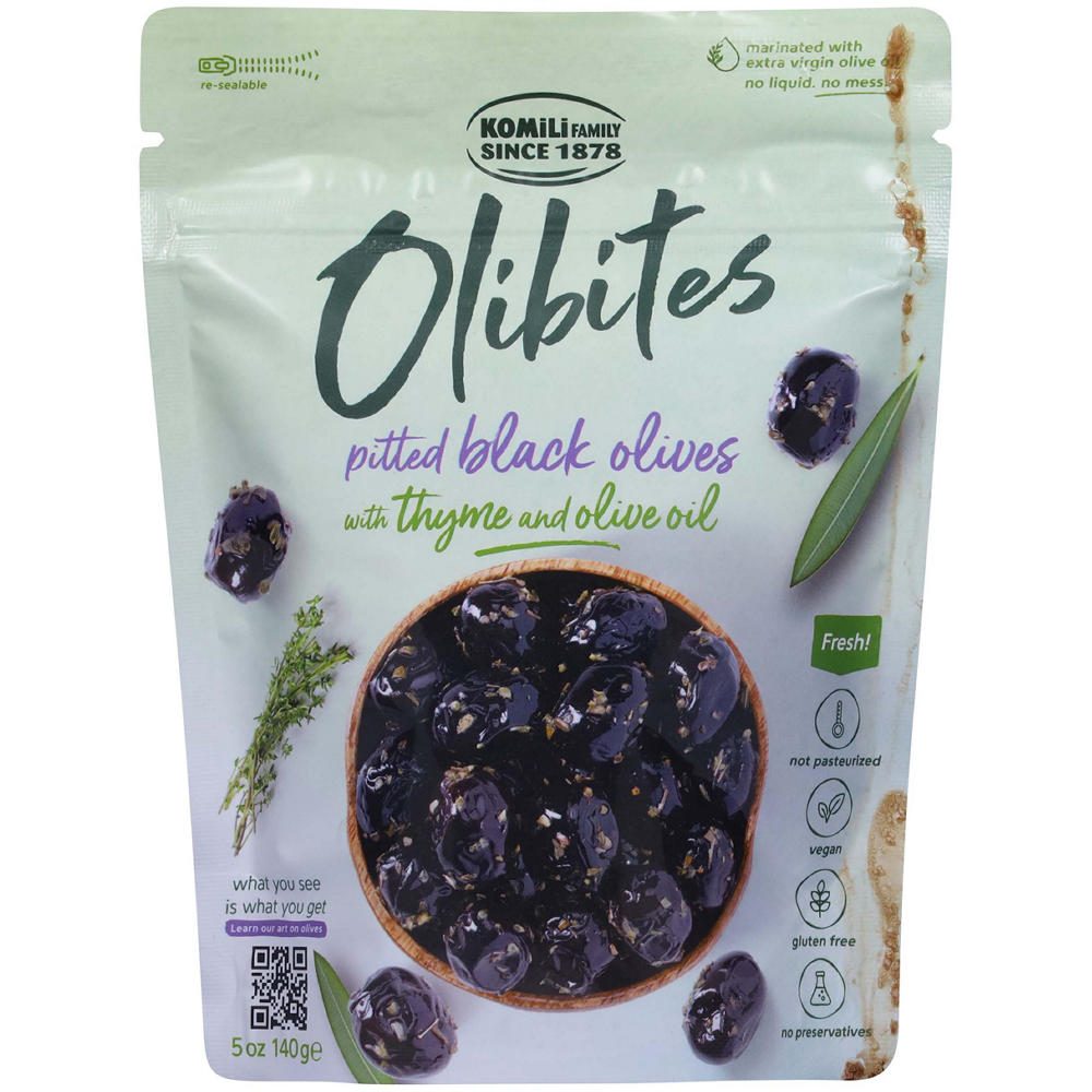 Olibites Pitted Black Olives with Thyme and Olive Oil, 5 oz
