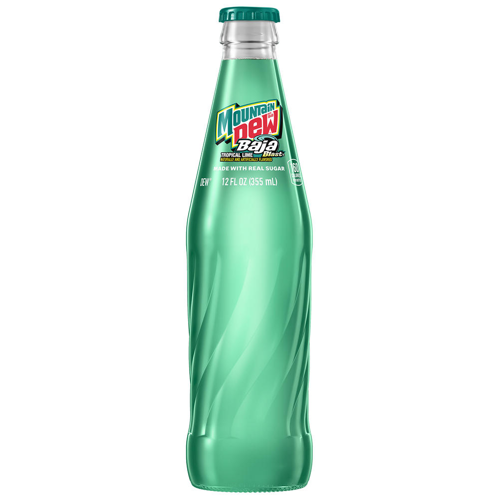 Mountain Dew Baja Blast Tropical Lime Soda Glass Bottle, 12 oz