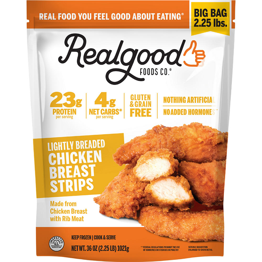 Real Good Foods Co. Frozen Lightly Breaded Chicken Breast Strips, 36 oz