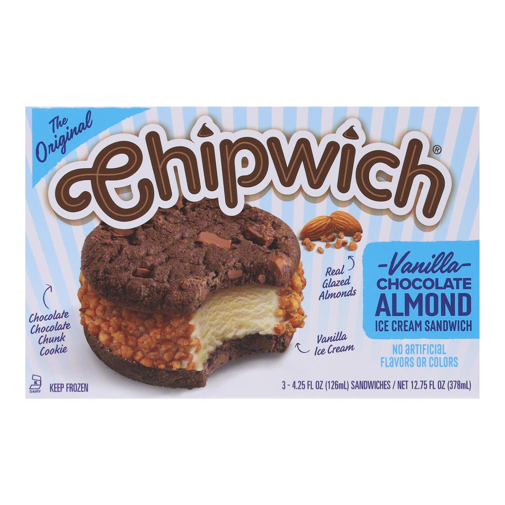 Chipwich Vanilla Chocolate Almond Ice Cream Sandwiches, 3 ct