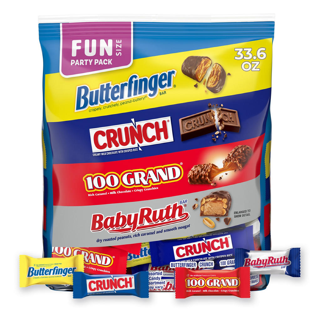 Butterfinger, Crunch, 100 Grand & Baby Ruth Assorted Fun Size Chocolate Bars - Party Pack, 33.6 oz