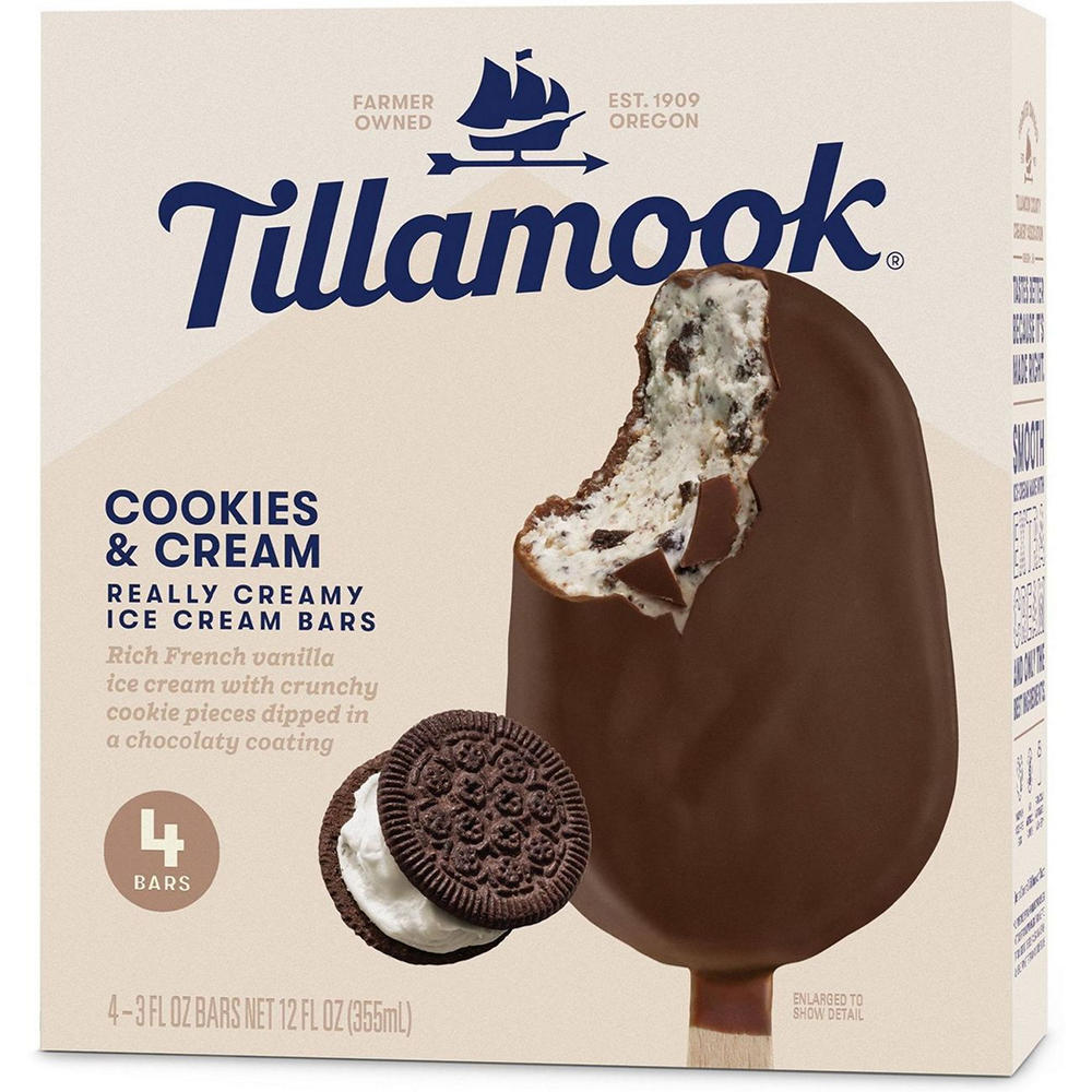 Tillamook Cookies & Cream Ice Cream Bars, 4 ct